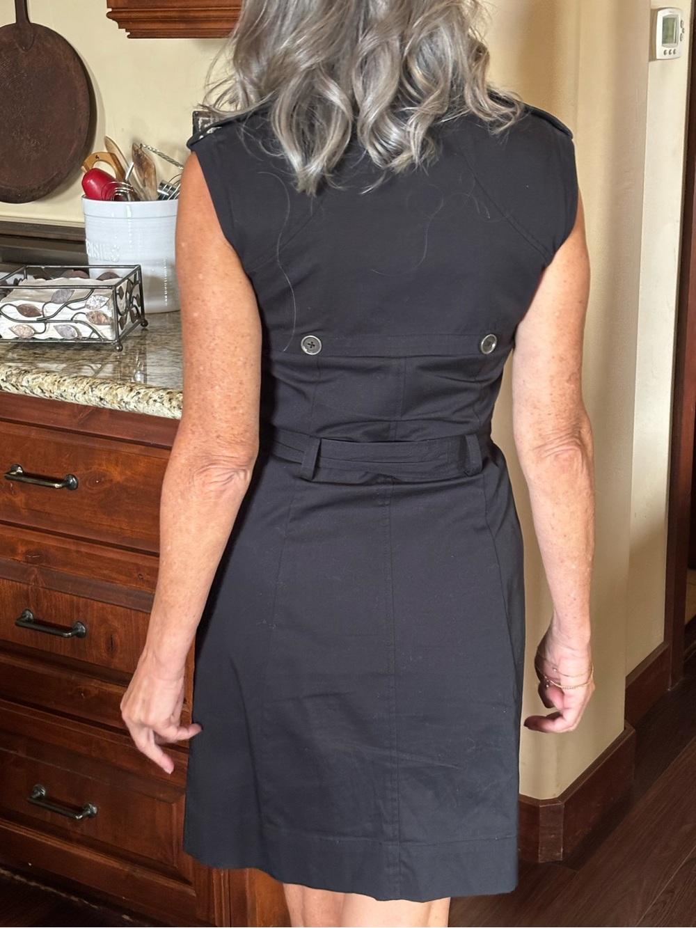 Vintage Bebe Trench Coat Style Dress Sleeveless Black Size 4 - Picture 5 of 15